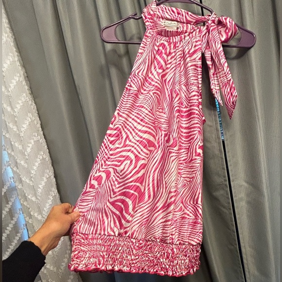 Heart Soul Soulmate Halter pink Zebra imported fabric elastic waist neck tie S - Picture 1 of 5